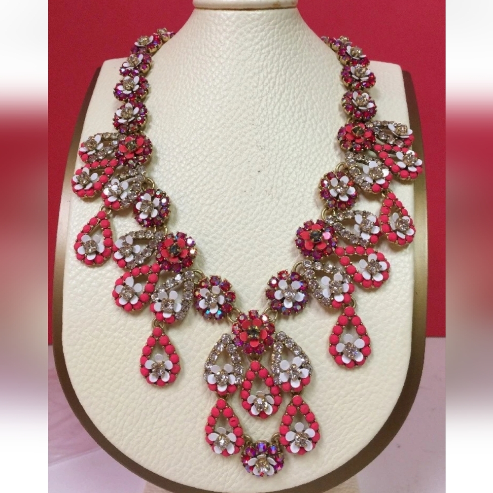 J. Crew Pink and Gold Floral Necklace